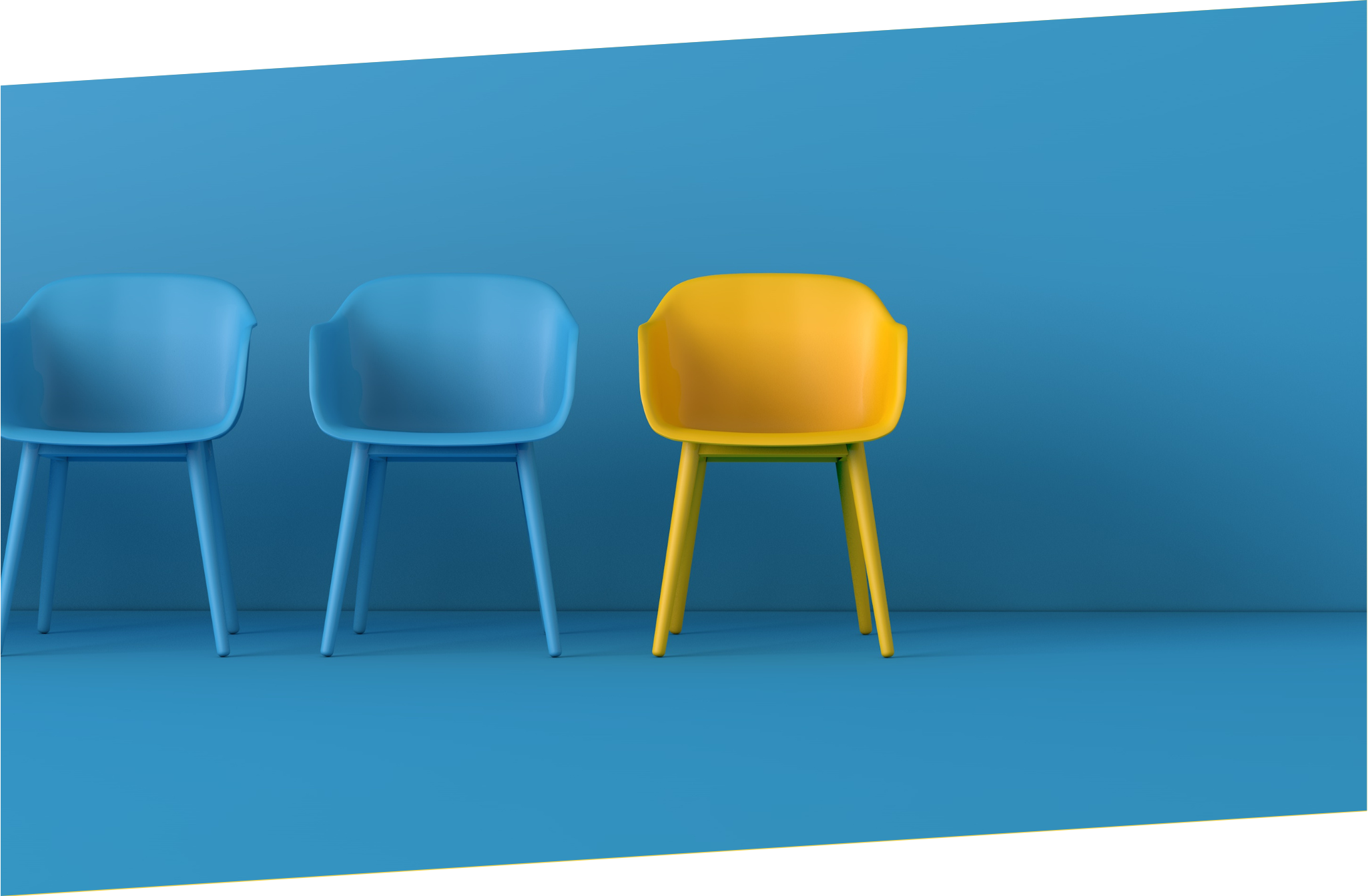 yellow chair in a blue room